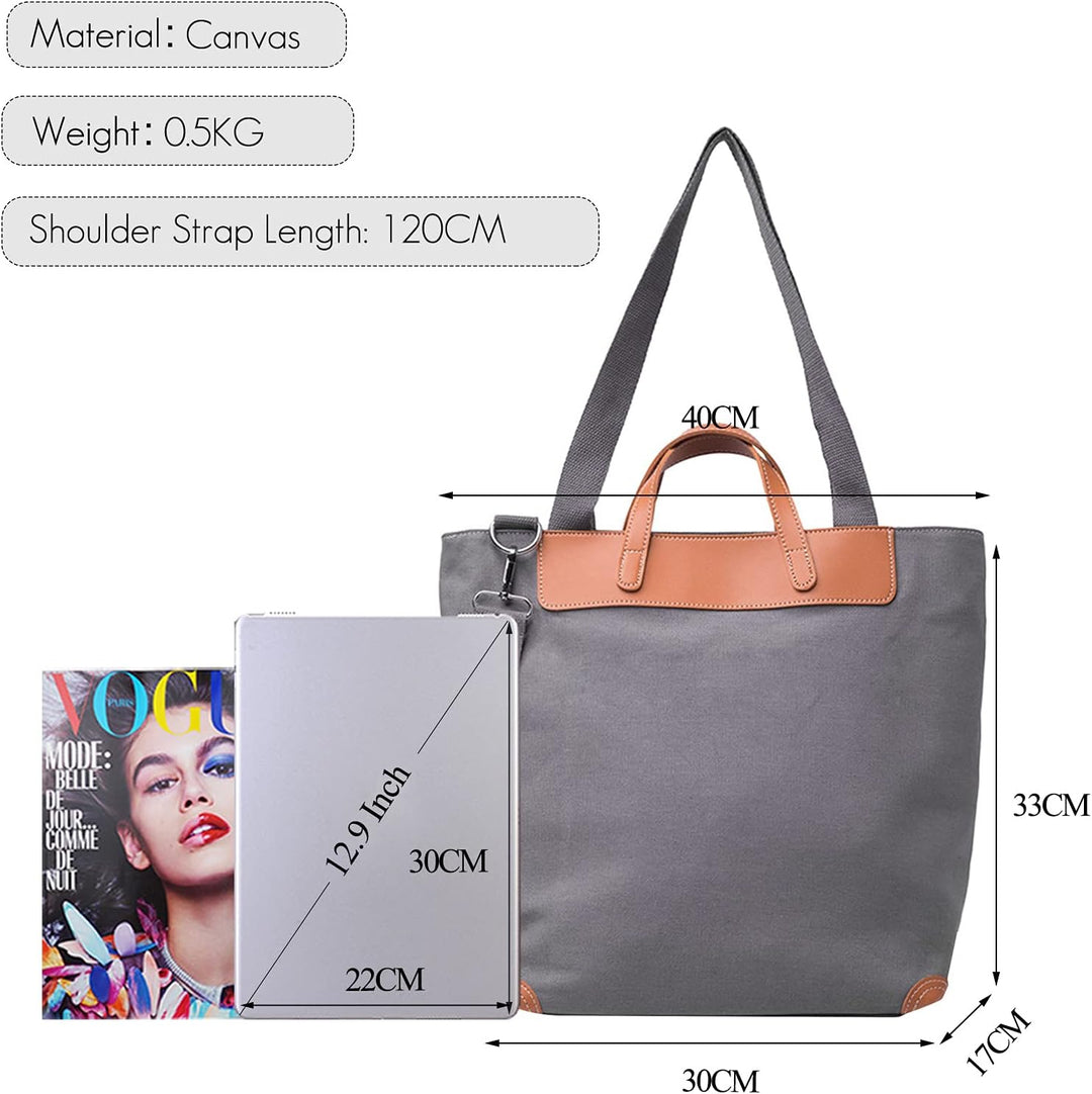 FANDARE Leichte Handtaschen Leinwand gross Schultertasche Damen Umhängetasche für 12.9 Zoll Laptopta