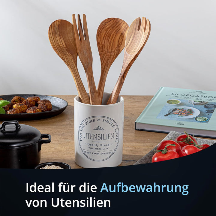 KHG Utensilienhalter und Löffelablage Set, Kochutensilienhalter Kochlöffelablage Steingut Keramik We