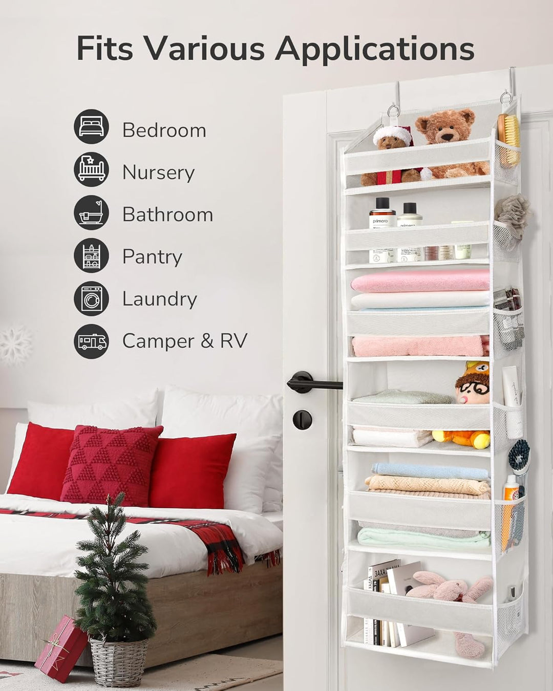 ULG Over The Door Organizer mit 6 grossen Fächern, 12 Seitentaschen, 50lbs Gewichtskapazität für Sch