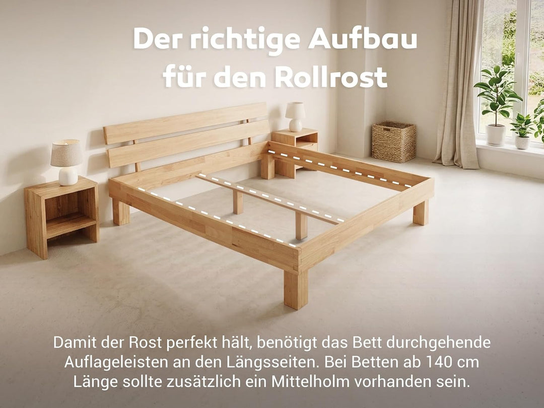 Madera Rollrost XXL mit 23 extra stabilen Leisten aus massiven Buchenholz, belastbar bis ca. 280 kg