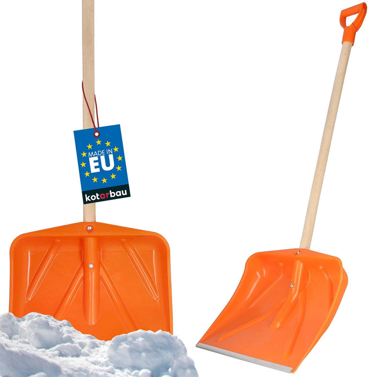 KOTARBAU® Schneeschaufel Schneeschieber 45cm mit Holzstiel Verstärkt Kunststoff Schild mit Metallbes