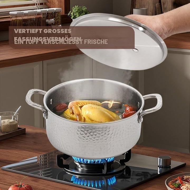 Edelstahl Kochtopf mit Deckel Induktion 3-Schicht Suppentopf Nudeltopf Hammerschlag Design grosser T