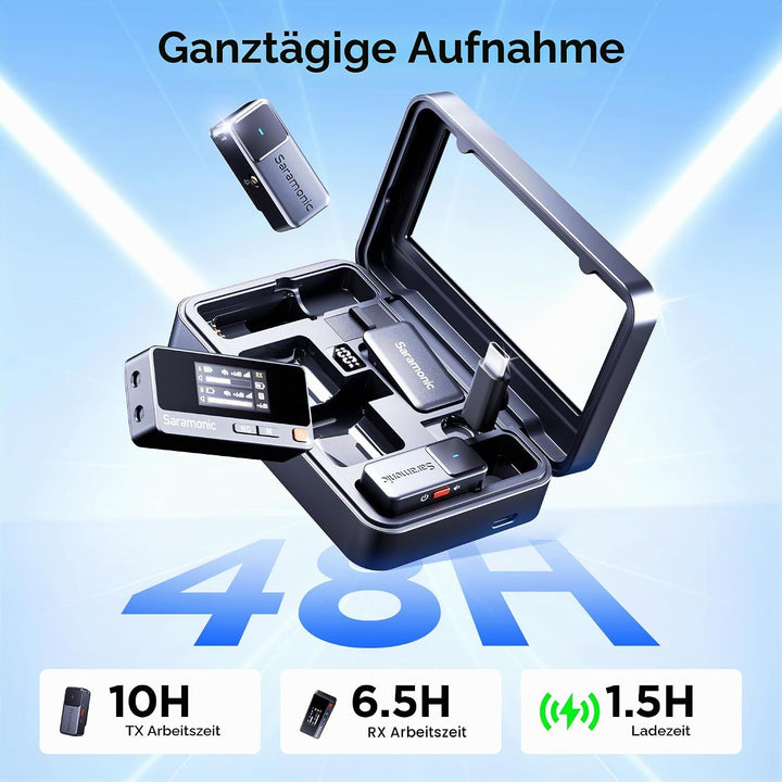 Saramonic Air Wirelss Lavalier Mikrofon Handy (2 Sender, 1 USB-C Empfänger, Ladeschale), 48H Akku, M