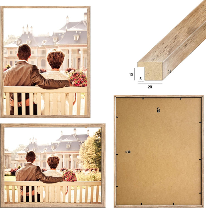 CABBEL Doppelpack (2er Set) Bilderrahmen 40x50 cm, Eiche, stabiles MDF-Holz Rahmen, bruchsicherem Pl