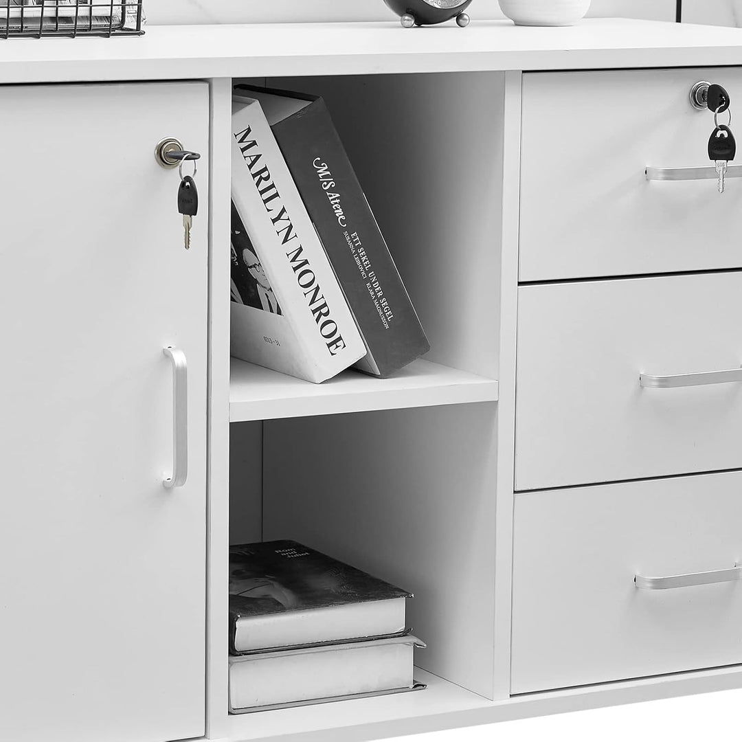ZBAOLTO Aktenschrank,Rollcontainer Abschliessbar Büroschrank mit Tür und 3 Schubladen,Vertikale Büro