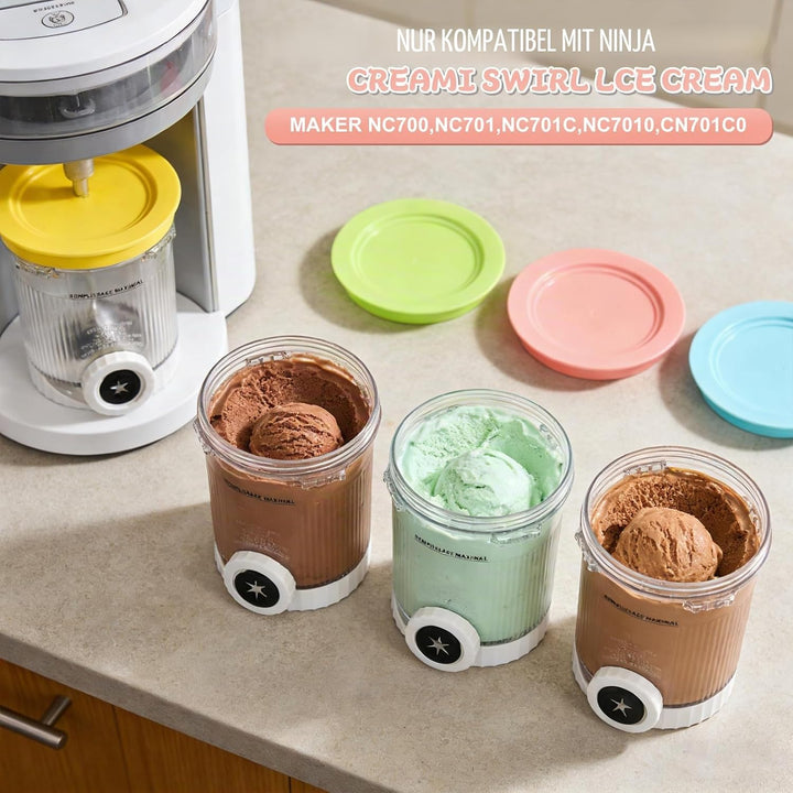 4er-Ninja Creami Swirl - Pack Behälter für Ninja Creami Swirl Pints und Deckel, Eisbehälter Ko