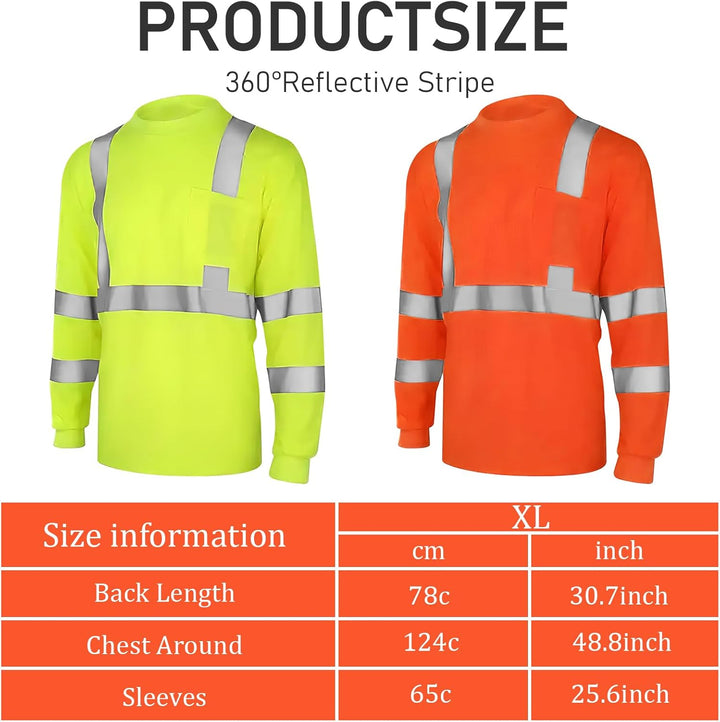 6er-Pack reflektierende Sicherheitsshirts, langärmlig, atmungsaktiv, hochsichtbare reflektierende T-
