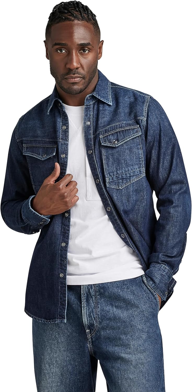 G-STAR RAW Herren Slim Denim Hemd, Blau (worn in deep sea D23616-D252-G133), S