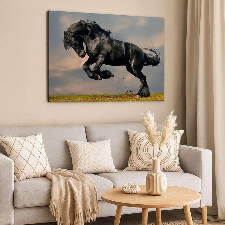 ARTTOR Bilder auf Leinwand Wolke Pferd Wiese Natur Leinwandbild 70x50cm Wandbilder Dekoration Wohnzi