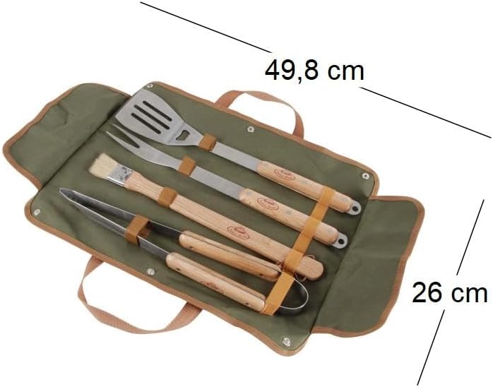 Esschert Design Grillbesteck in der Tasche, 4-teilig bestehen aus: Grillgabel, Grillzange, Wender, P