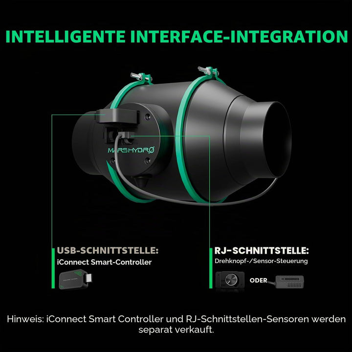 MARS HYDRO iFresh 10.2 cm Smart Inline Fan Combo mit variablem Geschwindigkeitsregler, Temperatur- u