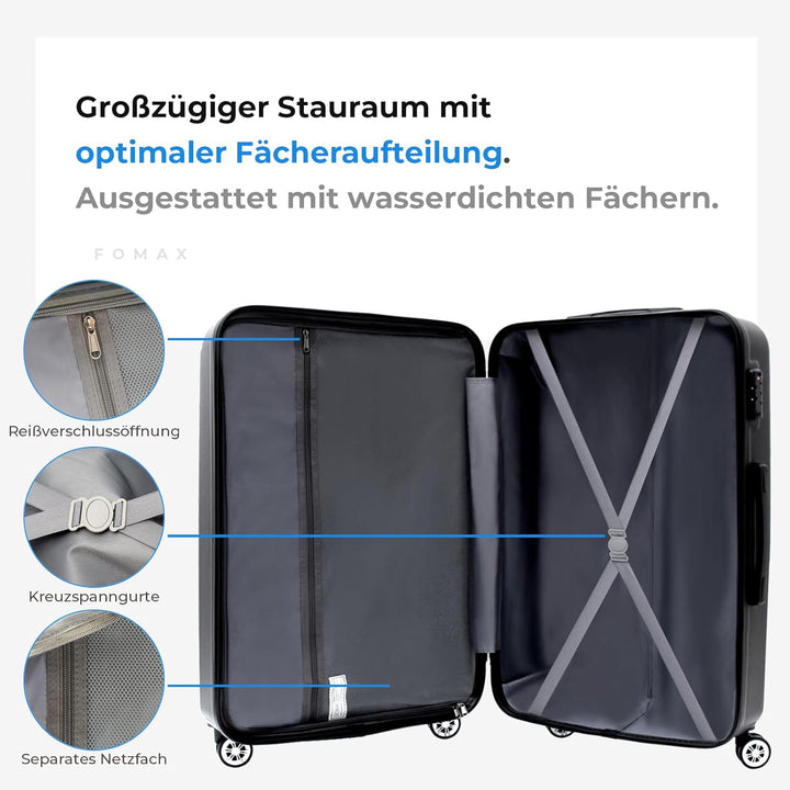 FOMAX Premium Handgepäck Koffer, Trolley Rollkoffer Reisekoffer, 77x47x27cm | mit 4 sanften Rollen u