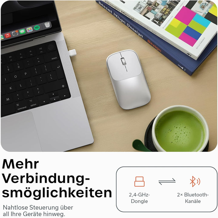 SATECHI Slim EX Kabellose Computermaus, Multi Device Bluetooth & 2,4-GHz für macOS, Windows, iPadOS