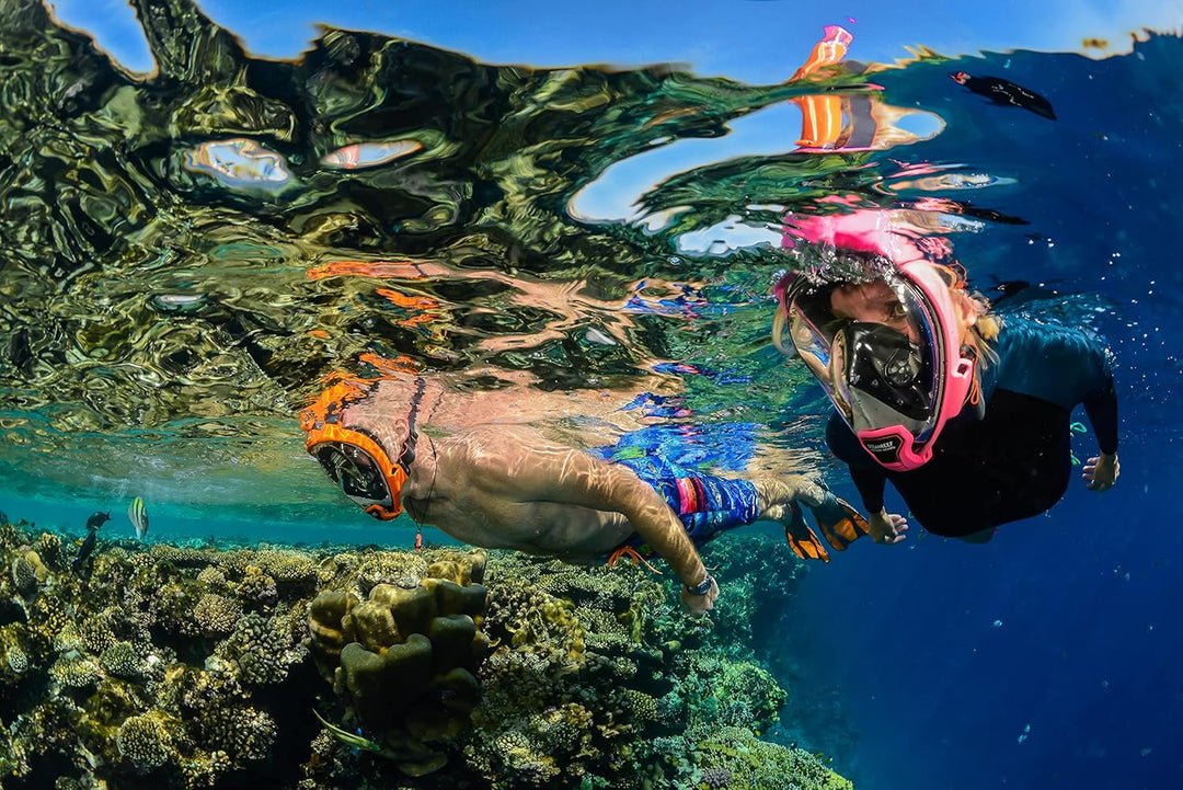 OCEAN REEF - Aria QR + Schnorchelmaske - Vollmaske mit Mundstück - Für eine bessere 180 Grad Unterwa
