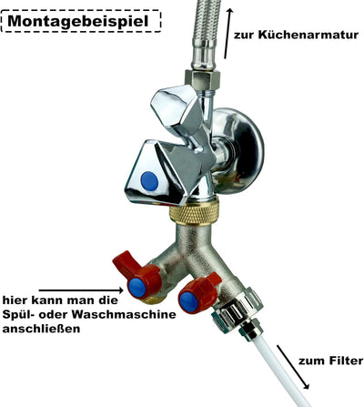 Kühlschrank Anschluss Set (universal), massive Ausführung inkl. 2-Wege Verteiler für z.B. Spülmaschi