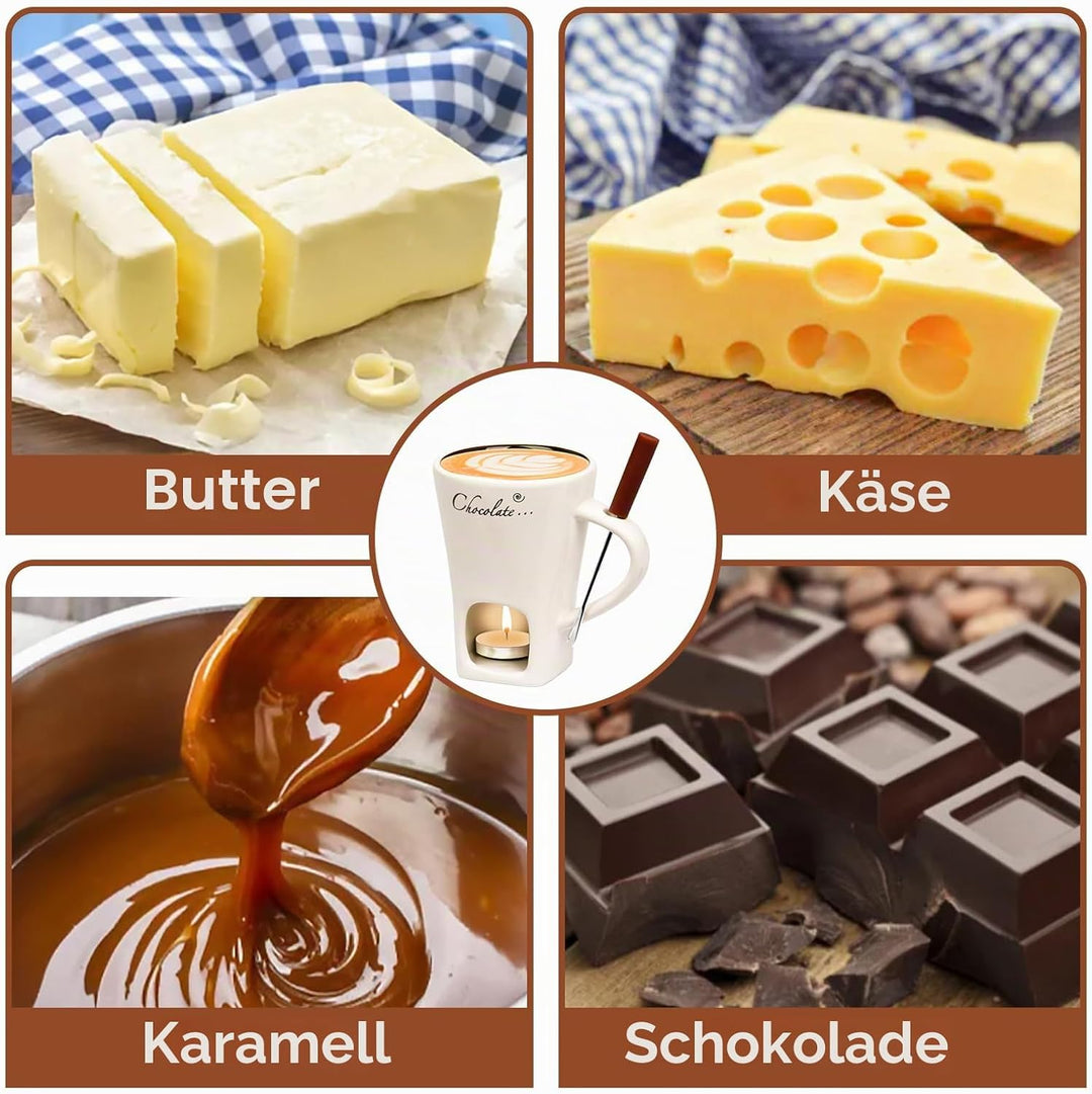 FEIGO Schokoladenfondue Tasse, 130ml Schokoladen Fondue Becher Set, Keramik Schokoladen-Hot-Pot-Schm