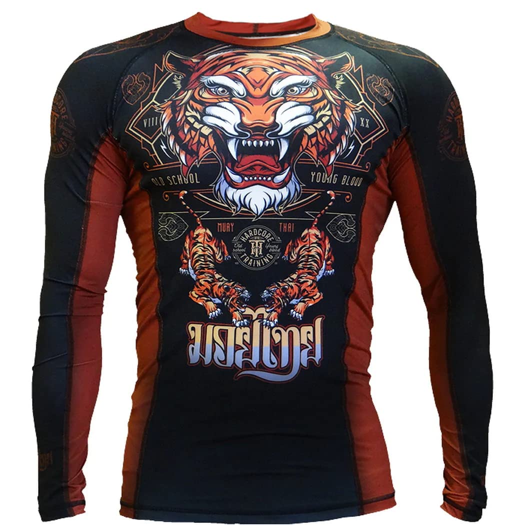 Hardcore Training Rash Guard Men's Kompressionshemd Herren Lange Ärmel Grappling Jiu Jitsu MMA Fitne