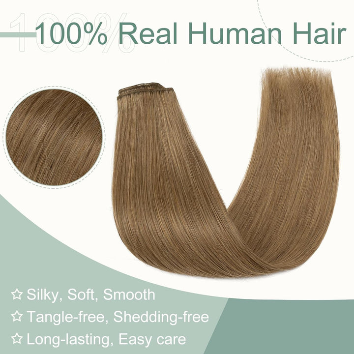 Rich Choices Clip in Extensions Echthaar 8 Stück Clip Extensions 30cm #6 Hellbraun Haarverlängerung