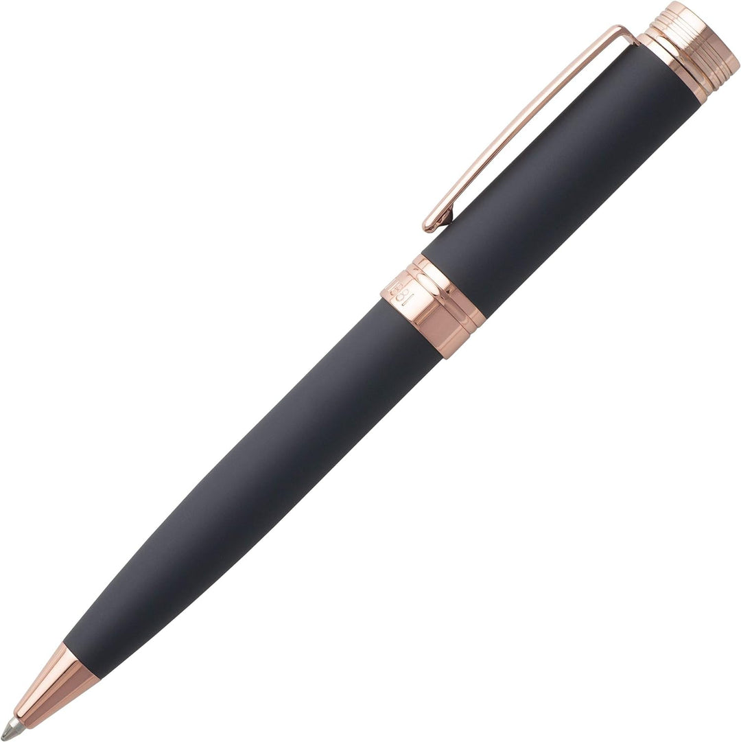 Cerruti Kugelschreiber 1881 Zoom Soft Navy aus Messing in der Farbe Dunkelblau-Roségold, Schriftfarb