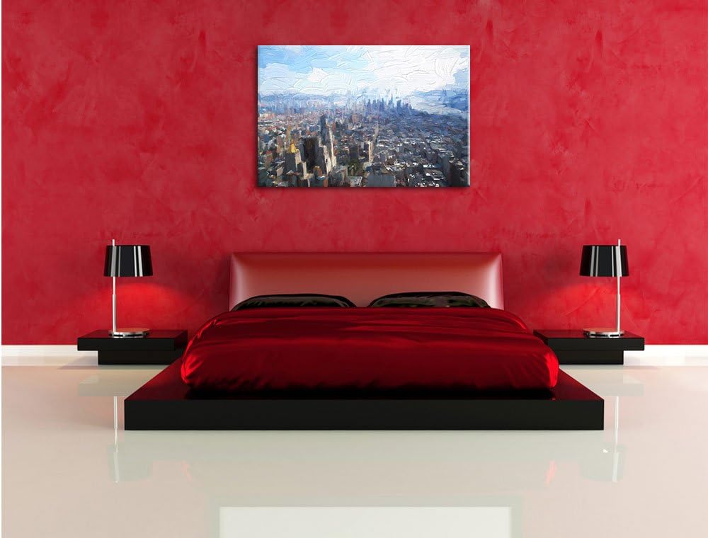 Pixxprint New York City Panorama Kunst Pinsel Effekt, Format: 100x70 auf Leinwand, XXL riesige Bilde