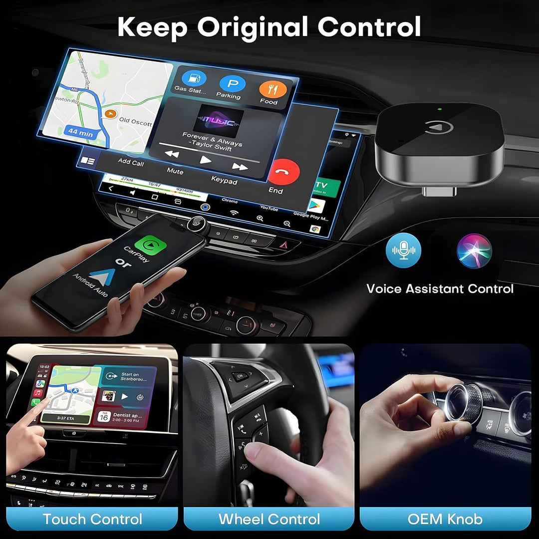 2026 Upgraded 2-in-1 Wireless CarPlay &amp; Android Auto Adapter, Type-C | Wired to Wireless Dongle | Pl