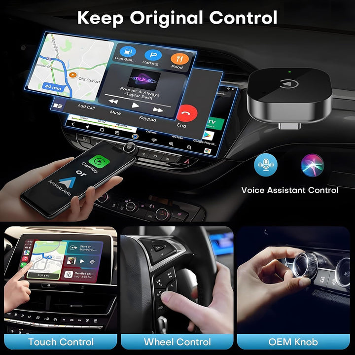 2026 Upgraded 2-in-1 Wireless CarPlay &amp; Android Auto Adapter, Type-C | Wired to Wireless Dongle | Pl