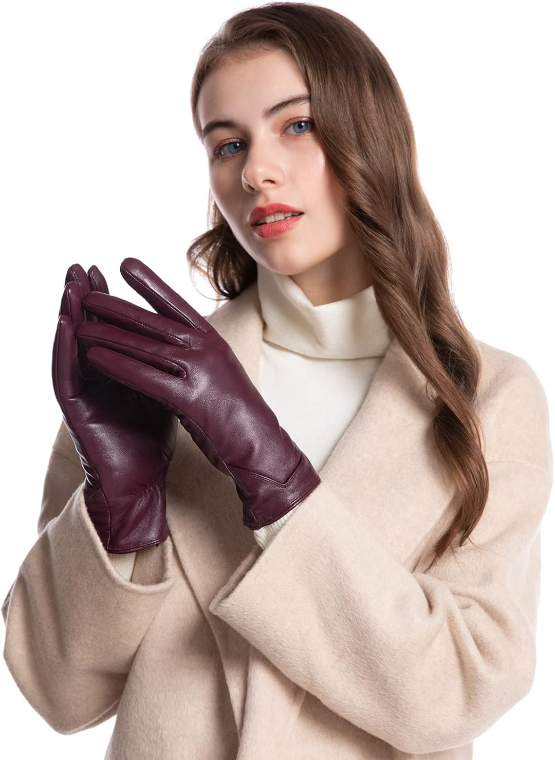 vislivin Touchscreen Handschuhe Damen Winter Lederhandschuhe Warme Leder SMS Handschuhe Weinrot M, W