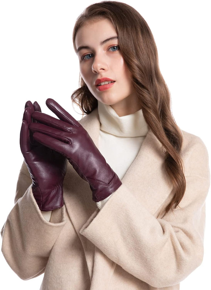 vislivin Touchscreen Handschuhe Damen Winter Lederhandschuhe Warme Leder SMS Handschuhe Weinrot M, W