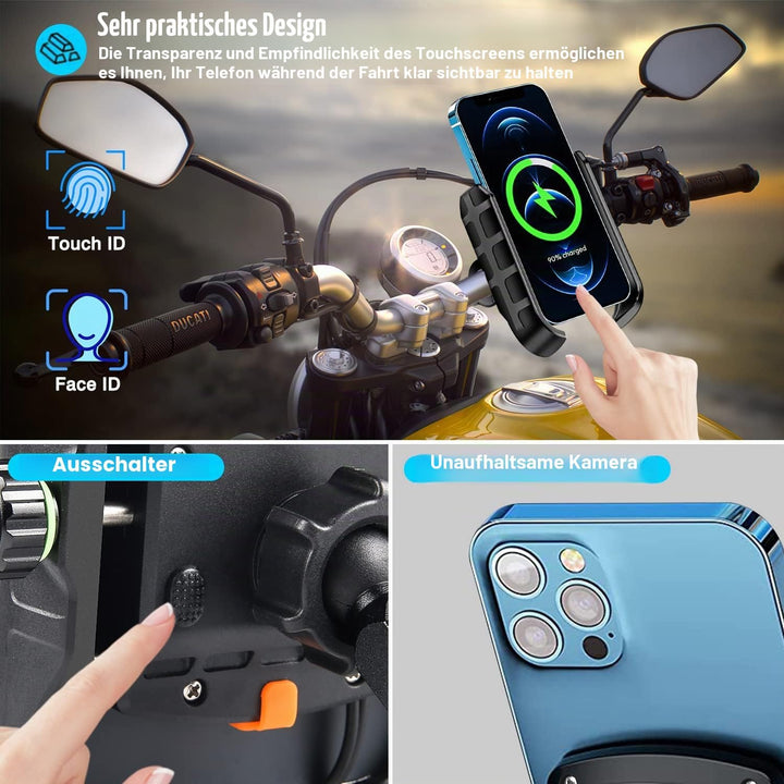iMESTOU Motorrad Kabellose Telefonhalterung Ladegerät USB C Lenker Telefonhalterung Funktioniert mit