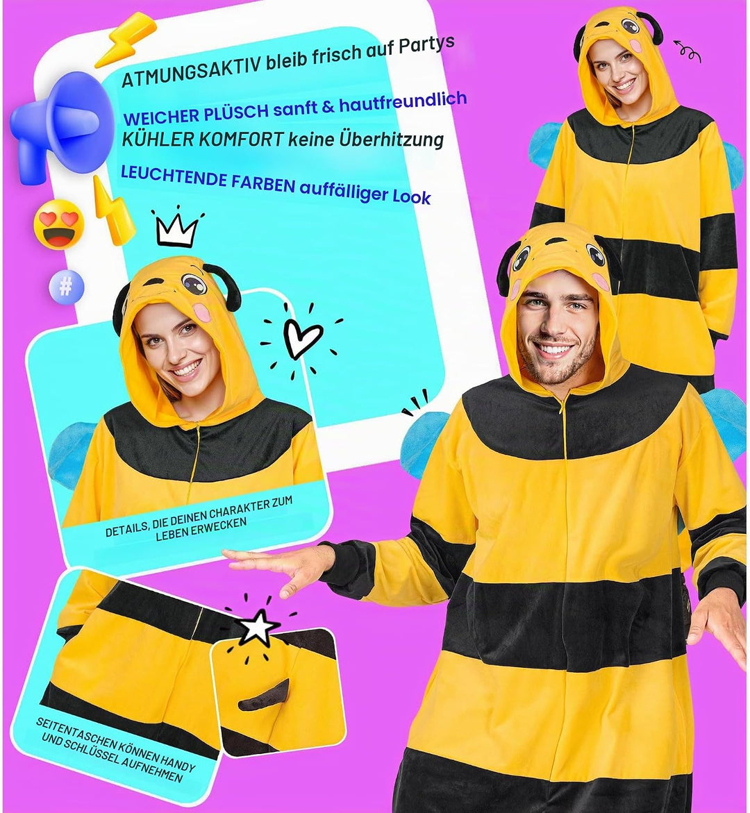 W WIDMANN MILANO Party Fashion - Tier Overall für Erwachsene, weicher Plüsch Jumpsuit mit Kapuze, Ti