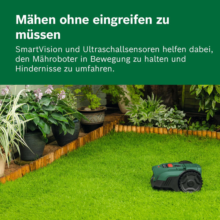 Bosch Akku-Mähroboter VISIMOW18V-100 (für Rasenflächen bis 100 m², Schnittbreite: 16 cm, Schnitthöhe