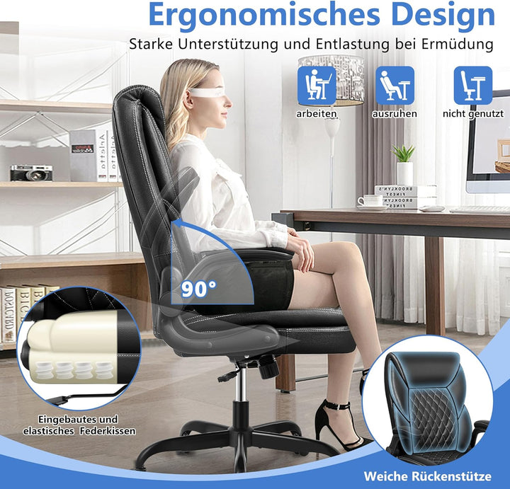 BestEra Executive Chefsessel Office Chair, Gross und Hoch Leder Ergonomic Bürostuhl Hoch Rücklehne H