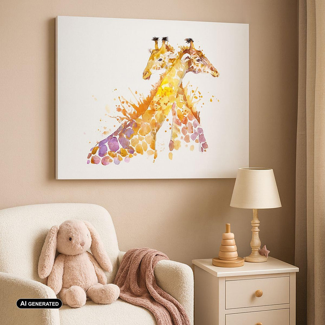 Bilder auf Leinwand 100x70cm Leinwandbild Giraffen Tiere Kinder Safari Gross Wanddeko Bild Schlafzim