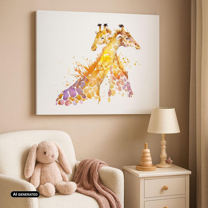Bilder auf Leinwand 100x70cm Leinwandbild Giraffen Tiere Kinder Safari Gross Wanddeko Bild Schlafzim