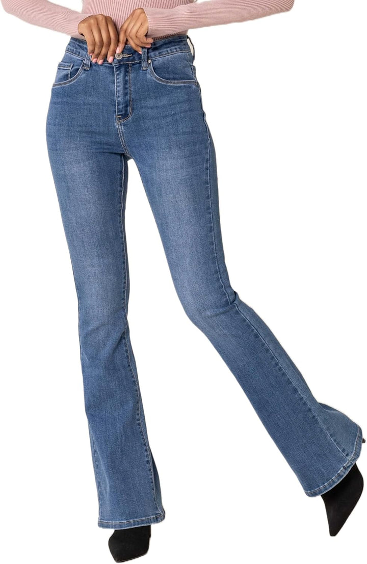 Nina Carter P212 Damen Tall Bootcut Jeans High Waist Schlaghosen Stretchjeans Jeanshosen Used-Look L