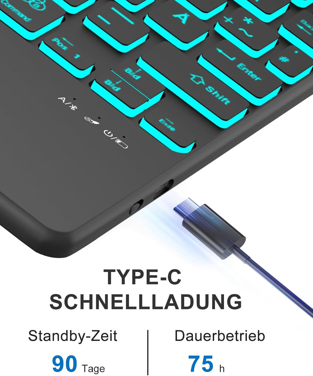 Hülle mit Tastatur für Samsung Galaxy Tab A9+ 11" (2023, SM-X210/X215/X216), Deutsch QWERTZ mit 7-Fa