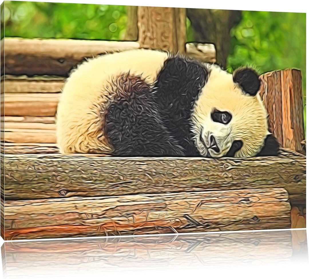 süsser kleiner Pandabär NewArt Format: 100x70 cm auf Leinwand, XXL riesige Bilder fertig gerahmt mit