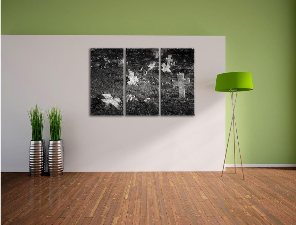 Pixxprint Friedhof als Leinwandbild/Grösse: 3 Teilig (120x80) cm/Wandbild/Kunstdruck/fertig bespannt