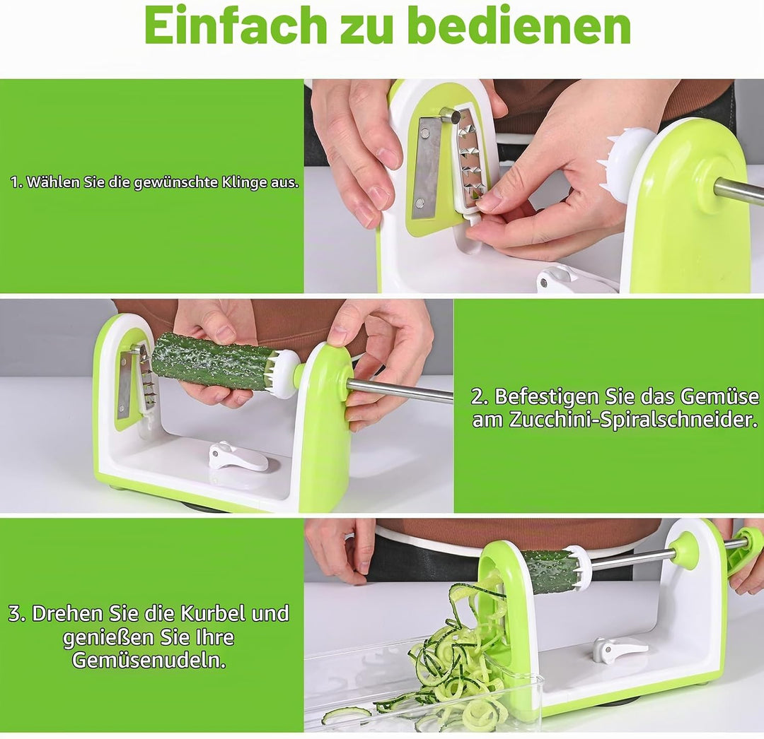 Spiralschneider Gemüse mit Behälter,Spiralschneider Hand für Gemüsespaghetti,Gemüseschneider Würfels