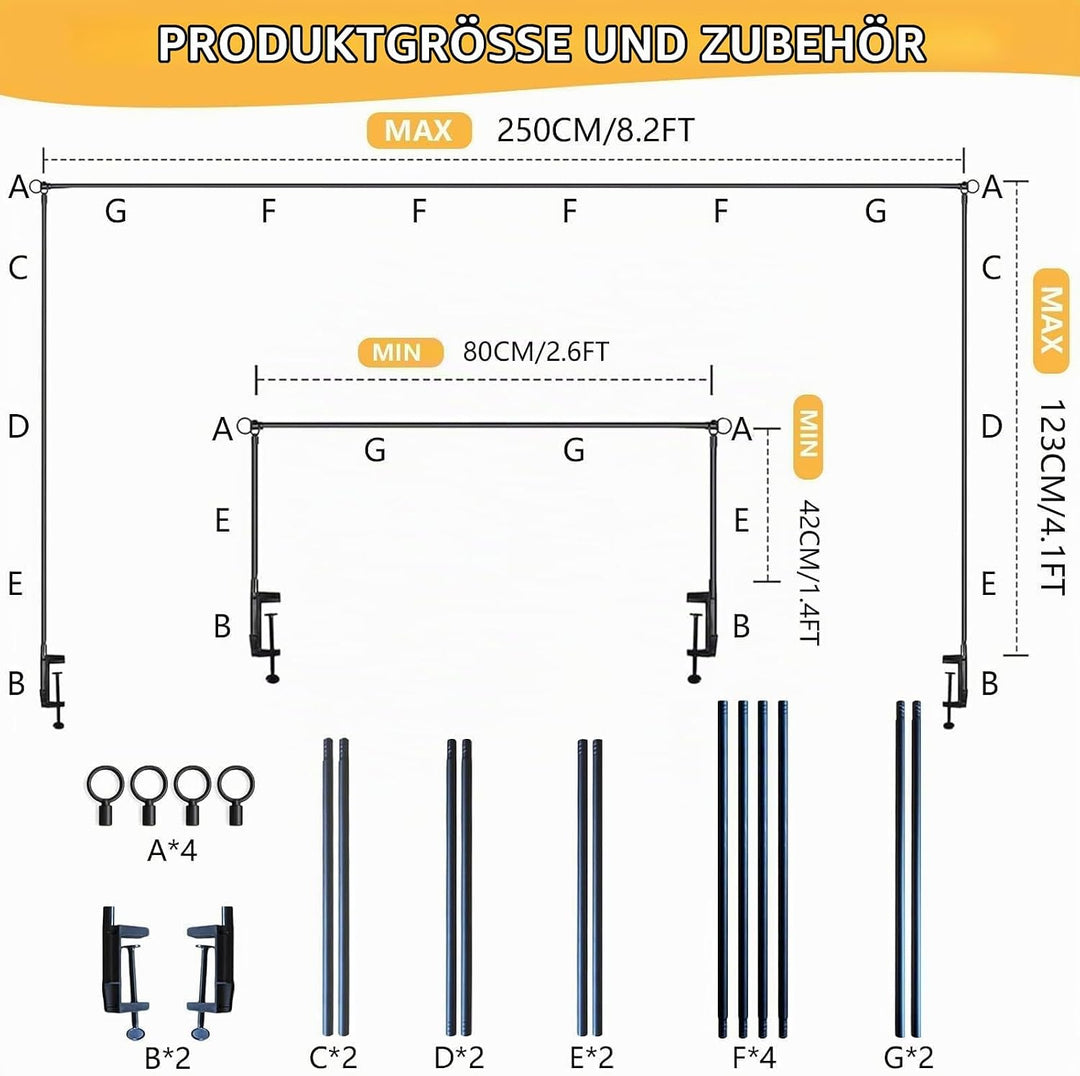 Tischbogen mit Klemmen, Metall Verstellbarer Tischbogenständer 80CM - 250CM Länge, Metal Over Table