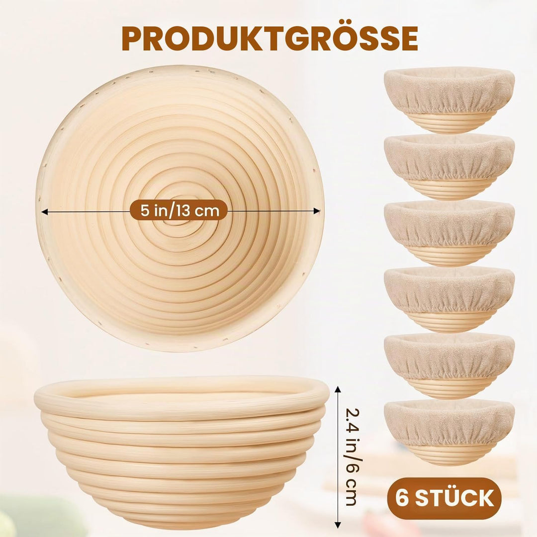 Brotgärkörbchen Set mit 6 Banneton-Korb, Teiggärschale, rund, Gärkörbe, handgefertigt, Rattankörbe,