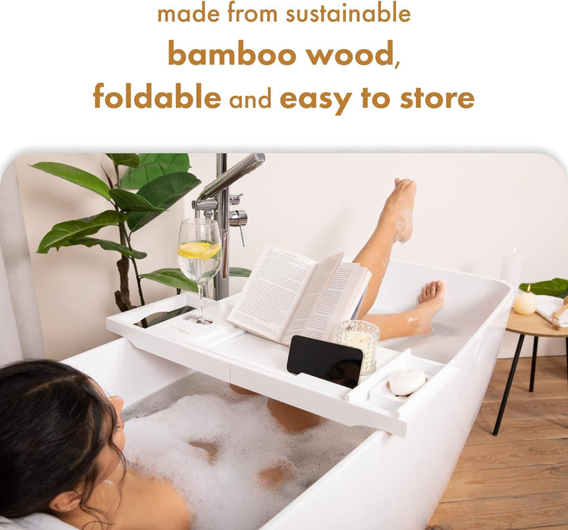 Tranquil Beauty Premium Bath Caddy | Natürliche und nachhaltige Bambus-Badewannenablage | Badetablet
