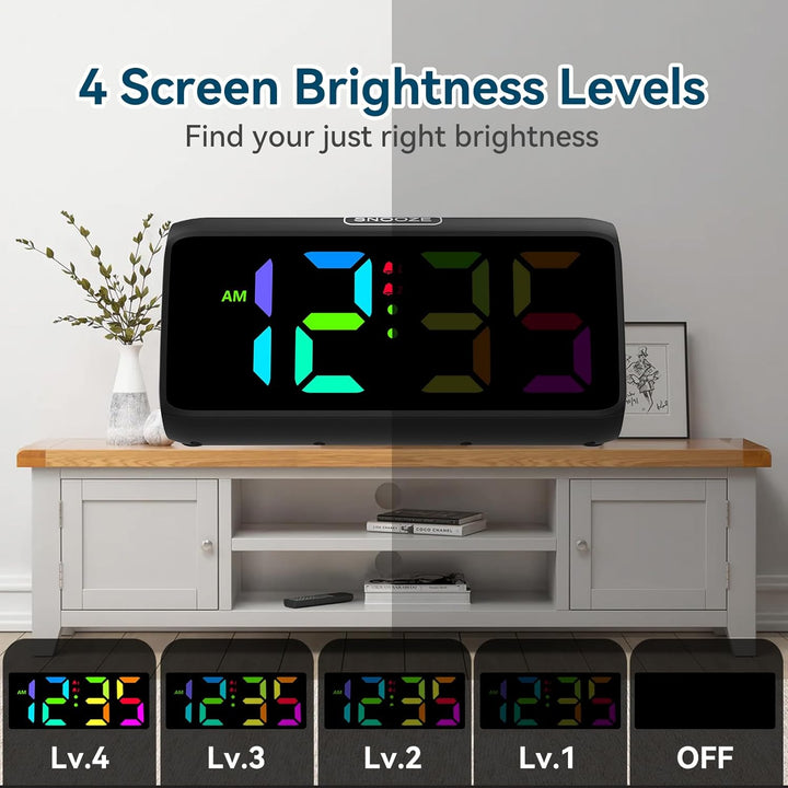 Lauter Wecker für Tiefschläfer, Wecker Digital mit Bunte Display, Doppelalarm, 5 Helligkeitsdimmer,