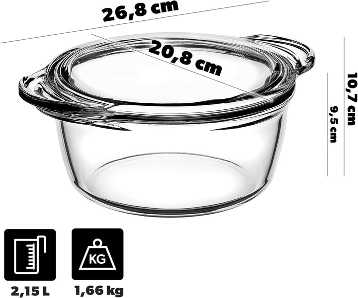 KADAX Auflaufform aus hitzebeständigem Glas, feuerfestes Gefäss, Glasbräter mit Deckel und Griffe, G