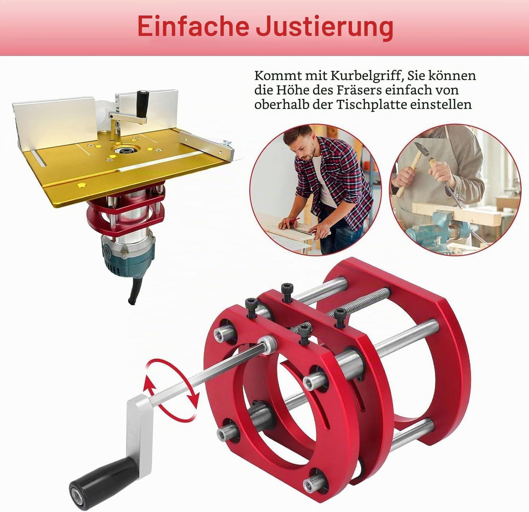 Oberfräsen-Lift, Oberfräsen-Hebesystem-Set aus Metall für Oberfräsen-Tischsägen-Einsatz-Grundplatte,