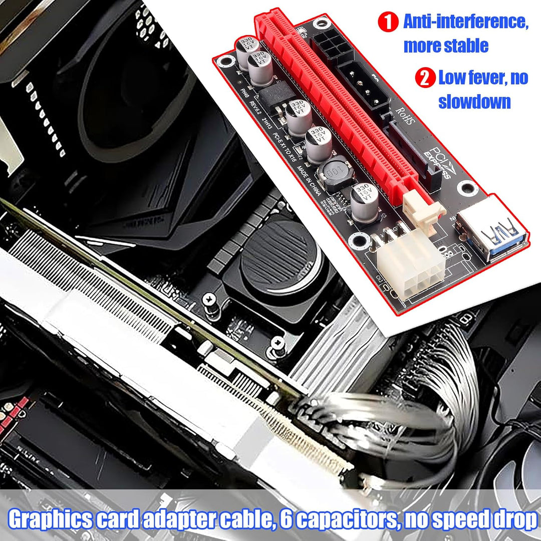 PCIe 1X auf 16X Riser Karte für Bitcoin Mining - 3 Netzteiloptionen (6Pin, Molex, SATA), 60 cm gesch