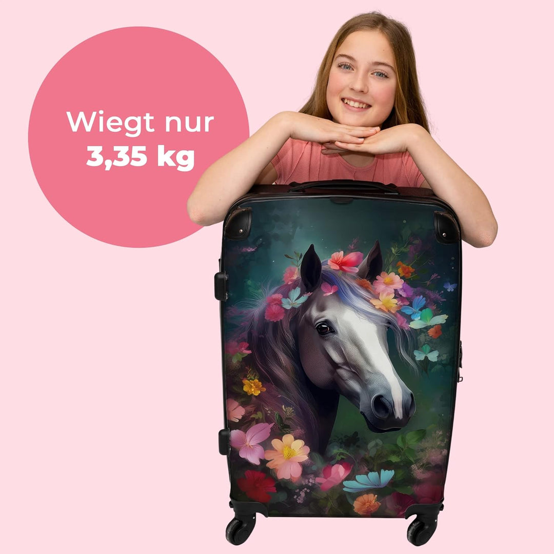 NoBoringSuitcases.com® Koffer gross Trolley Rollkoffer Reisekoffer mit 4 Rollen Fotokoffer - Pferd -