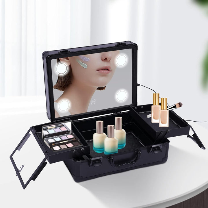 Schminkkoffer Verstellbare Schminktisch Make-up Koffer Kosmetik-Zug Tisch Lichter Pro-Schminkstation