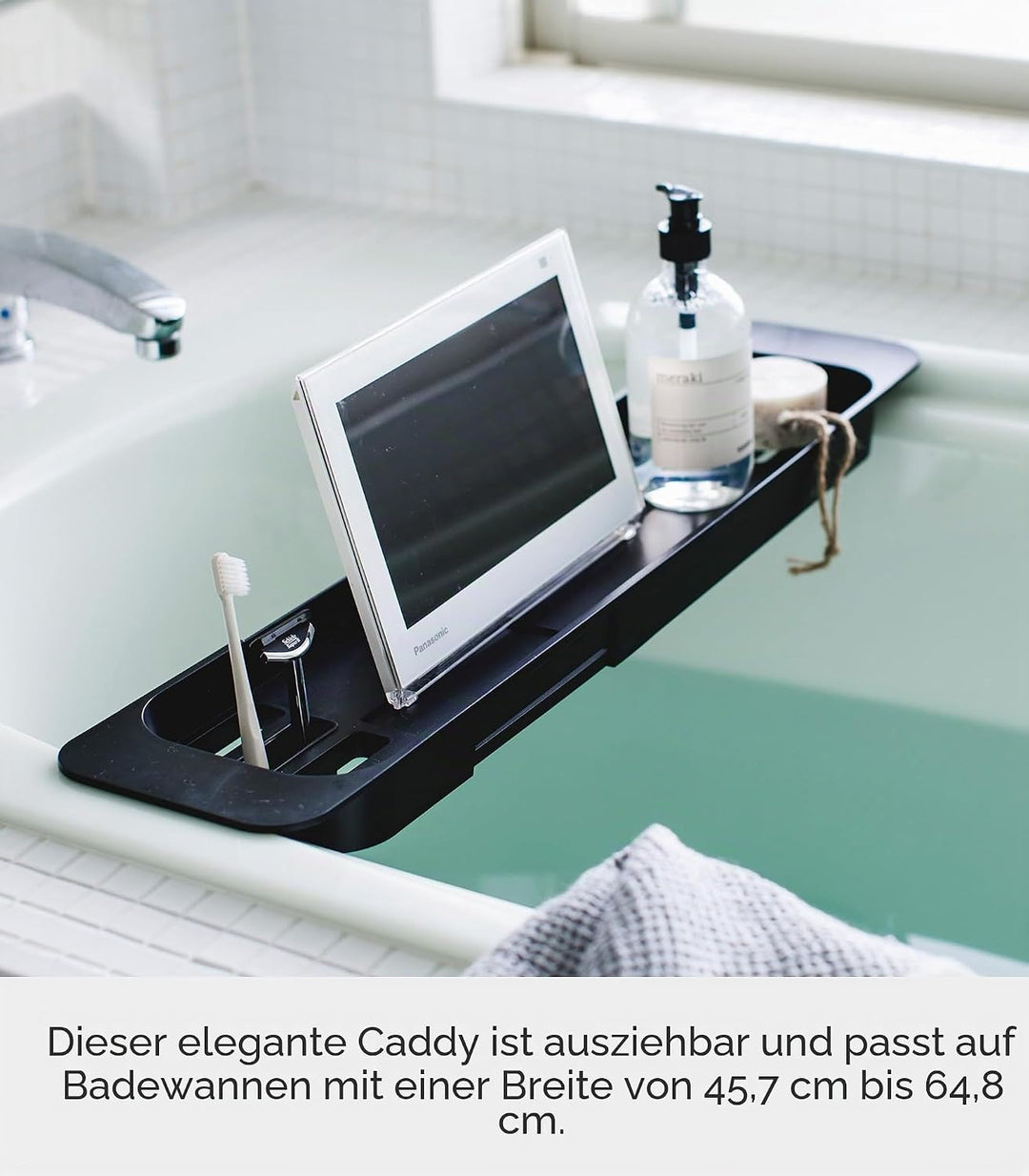 Extendable bathtub tray - Tower - black Schwarz, Schwarz