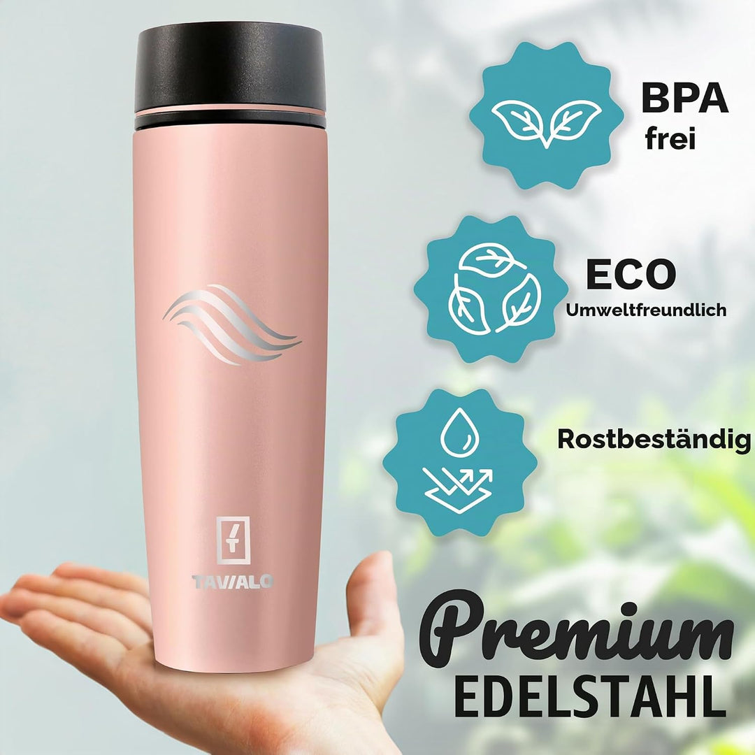 Thermobecher 460ml Travel Mug puderrosa Inox Edelstahl, Kaffeebecher/Isolierbecher Pulverbeschichtun
